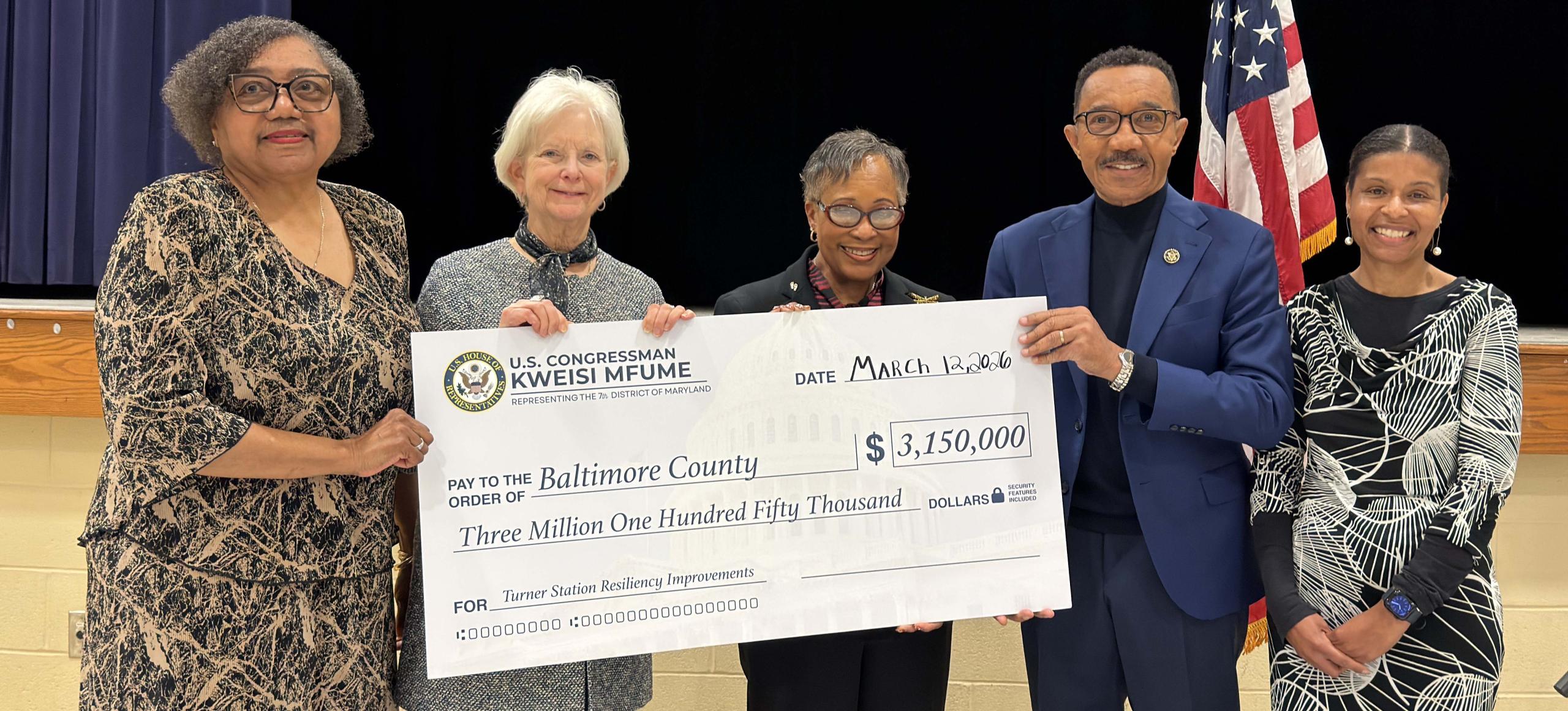 Congressman Mfume Presents Baltimore County with $3,150,000 to fund Turner Station Flood Resiliency Project