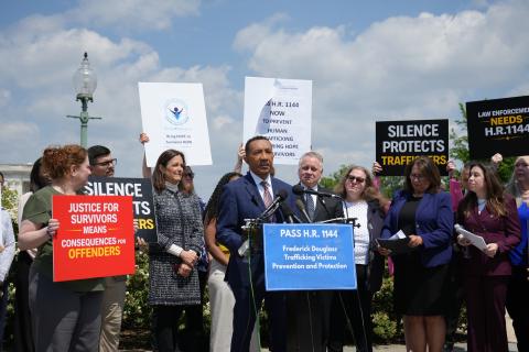 Congressman Mfume at a press conference to advocate for the Frederick Douglass Trafficking Victims Prevention and Protection Reauthorization Act